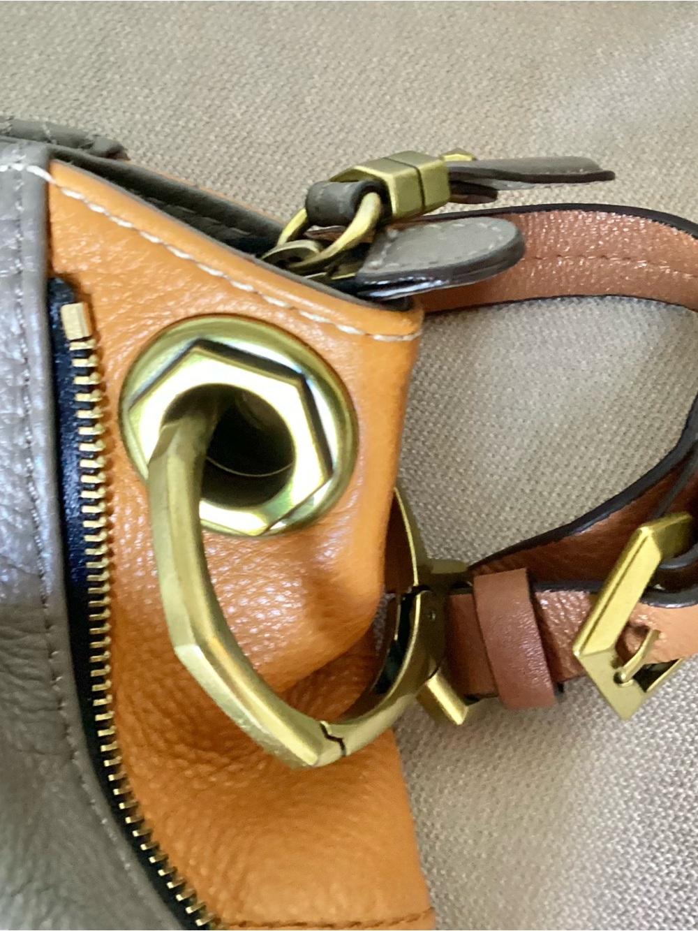 orYANY “Lian” Tri-Tone Leather Satchel in Beige, Gray & Tan - Picture 7 of 12